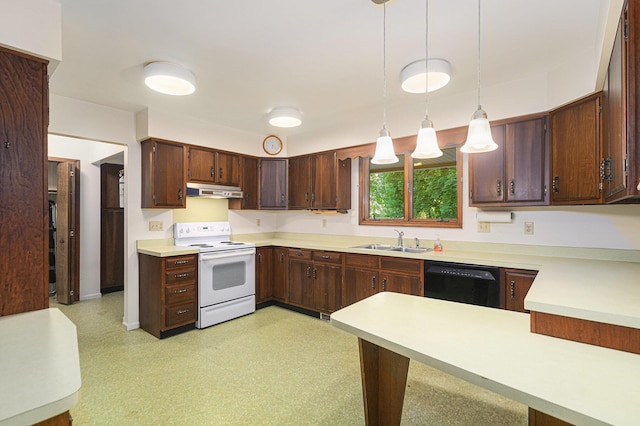 45745 County Road 652, Mattawan, MI 49071 - kitchen with white range with electric cooktop, dishwasher, under cabinet range hood, and light countertops
