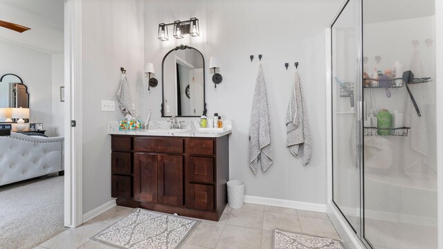 3850 Diuble Rd, Ann Arbor, MI 48103 - full bathroom featuring ensuite bathroom, vanity, a stall shower, and tile patterned floors