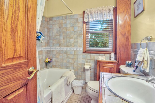 3914 135th Ave, Hersey, MI 49639 - full bathroom with tile patterned flooring, tile walls, and vanity