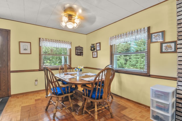 3914 135th Ave, Hersey, MI 49639 - dining room featuring baseboards and a ceiling fan
