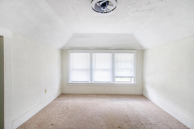 240 Stillwell Ave, Michigan Center, MI 49254 - additional living space with a textured wall, a textured ceiling, carpet floors, and lofted ceiling