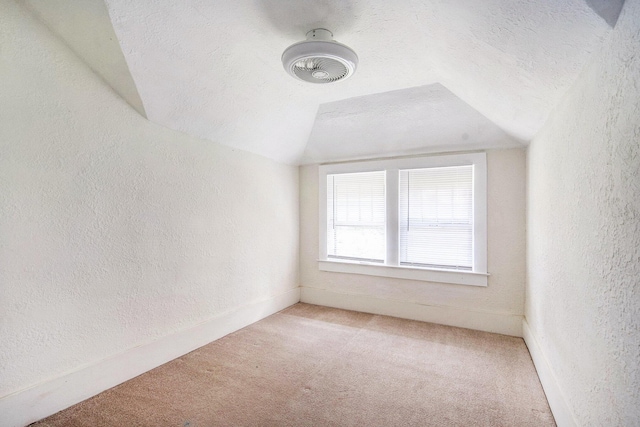 240 Stillwell Ave, Michigan Center, MI 49254 - additional living space featuring a textured wall, vaulted ceiling, light colored carpet, and a textured ceiling