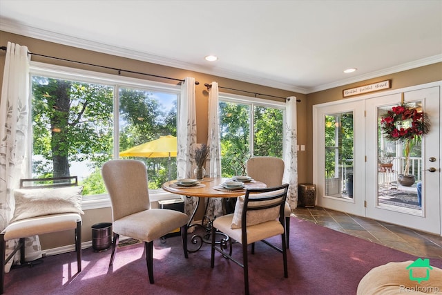 2340 Lakeview Dr, Brooklyn, MI 49230 - dining room with healthy amount of natural light, crown molding, and recessed lighting