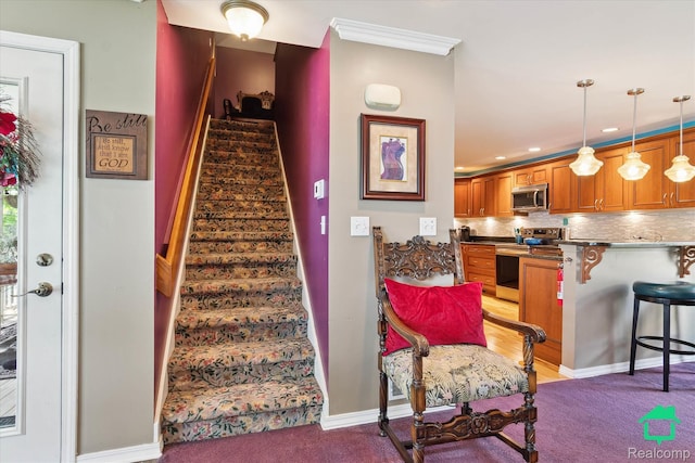 2340 Lakeview Dr, Brooklyn, MI 49230 - staircase with carpet flooring and recessed lighting