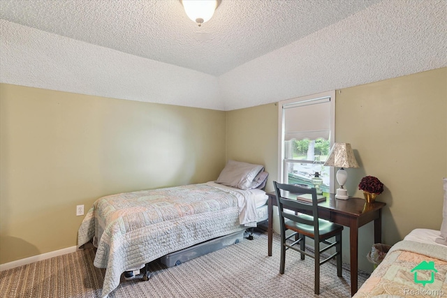 2340 Lakeview Dr, Brooklyn, MI 49230 - carpeted bedroom featuring a textured ceiling and lofted ceiling