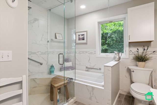 2340 Lakeview Dr, Brooklyn, MI 49230 - full bathroom with a garden tub, a marble finish shower, and recessed lighting