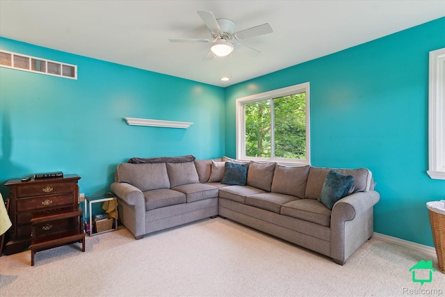 2340 Lakeview Dr, Brooklyn, MI 49230 - carpeted living area with ceiling fan