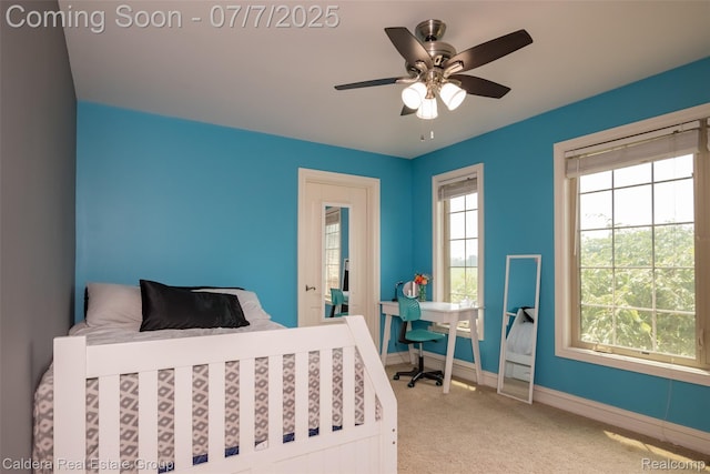 15946 Tubspring Rd, Allenton, MI 48002 - carpeted bedroom with baseboards and a ceiling fan