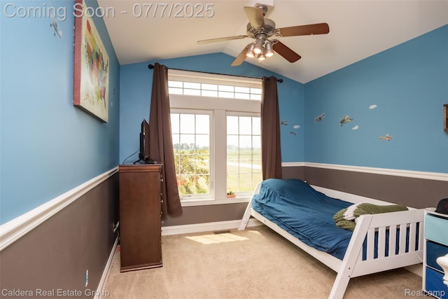 15946 Tubspring Rd, Allenton, MI 48002 - carpeted bedroom with vaulted ceiling and a ceiling fan