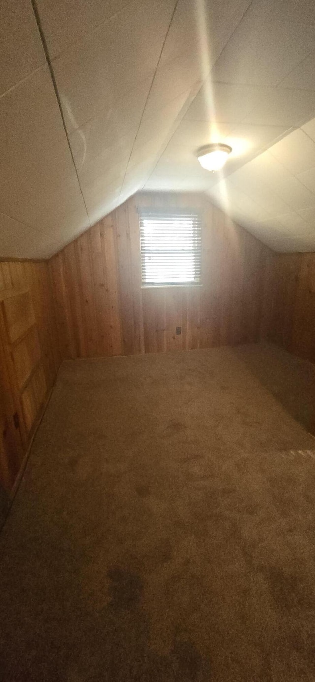19969 Poinciana, Redford, MI 48240 - bonus room featuring wooden walls, carpet, and lofted ceiling