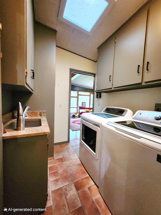 241 Dale St, Grayling, MI 49738 - laundry area with cabinet space, washing machine and clothes dryer, and a skylight