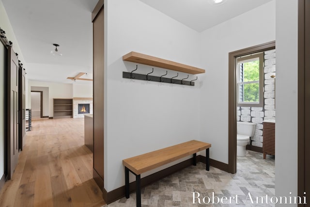 6691 Egan Ave SE, Caledonia, MI 49316 - hall with a barn door and light wood-type flooring