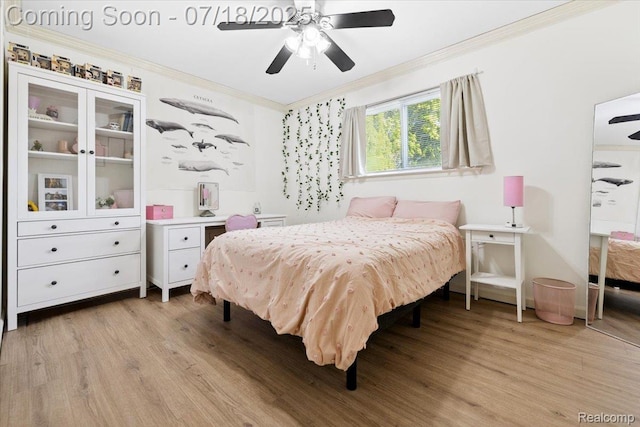 321 Harvard Ave, South Lyon, MI 48178 - bedroom featuring crown molding, light wood-type flooring, and a ceiling fan
