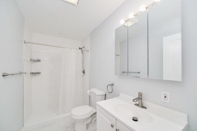 17016 6th St, Wellston, MI 49689 - bathroom featuring vanity, marble look tile flooring, and a shower with curtain