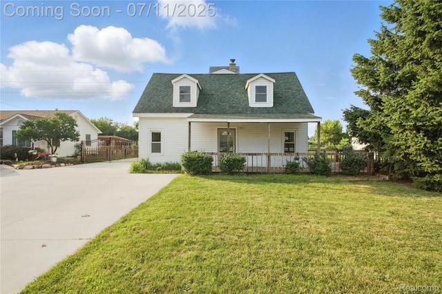 420 Wellsboro St, Walled Lake, MI 48390 - cape cod home featuring covered porch, a chimney, driveway, and roof with shingles