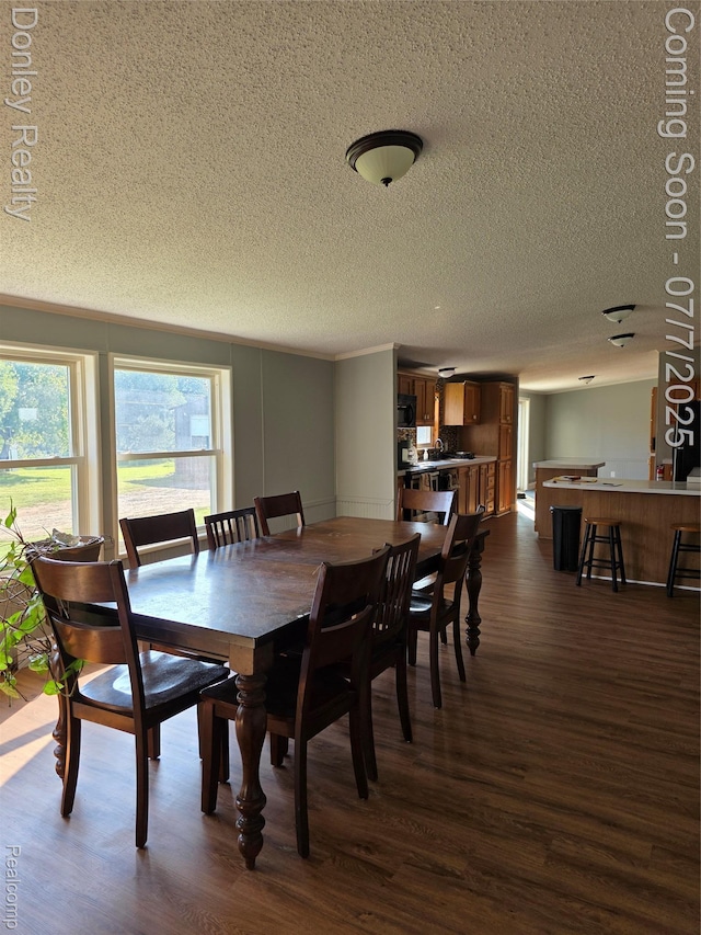 4605 Pleasant St, Clifford, MI 48727 - dining area featuring dark wood-style floors and a textured ceiling