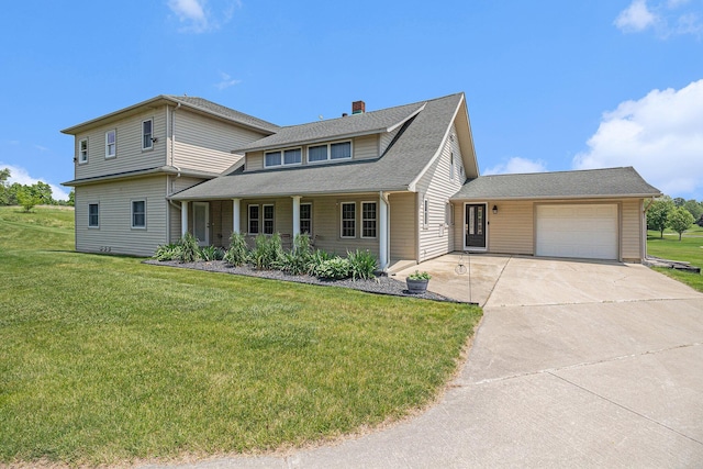 9991 Kaiser Rd, Saline, MI 48176 - traditional-style home with an attached garage, driveway, a front yard, and a chimney