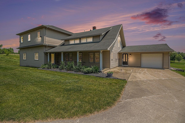 9991 Kaiser Rd, Saline, MI 48176 - traditional-style home with a garage, a chimney, driveway, and a front lawn