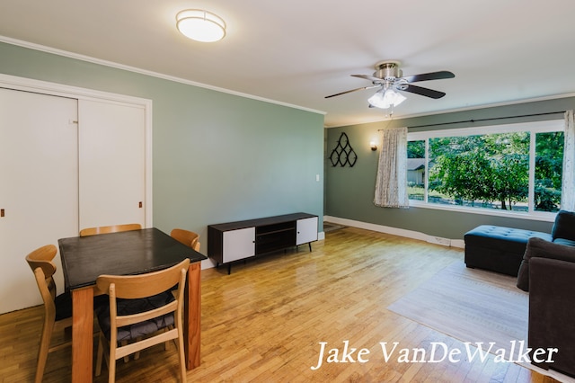 2338 Edgewood Dr, Kalamazoo, MI 49008 - living room with light wood-style floors, ceiling fan, and ornamental molding