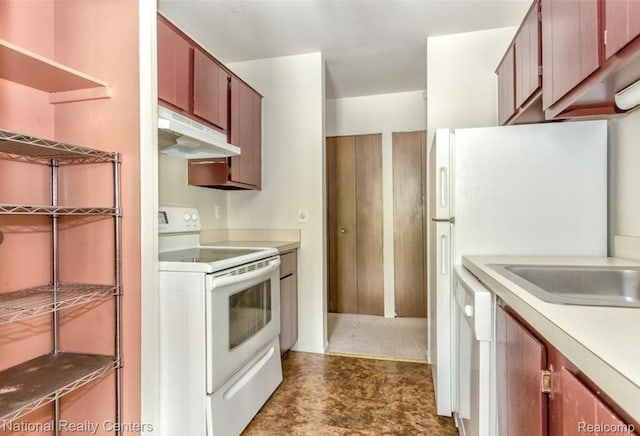 30260 Southfield Rd, Southfield, MI 48076 - kitchen featuring white electric range, under cabinet range hood, and light countertops