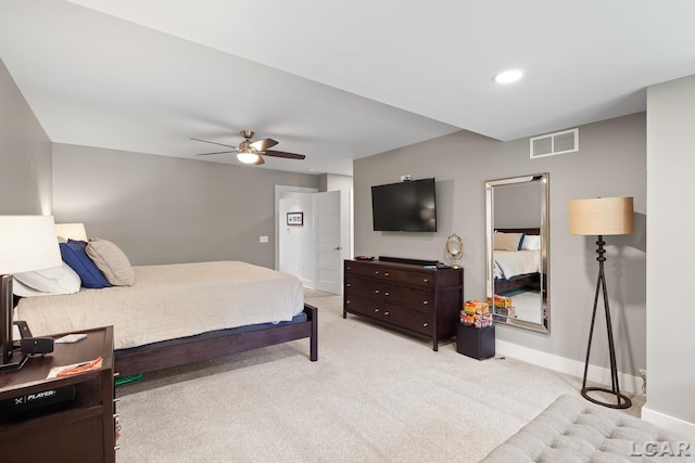 144 N Scott St, Adrian, MI 49221 - bedroom with light carpet, ceiling fan, and recessed lighting