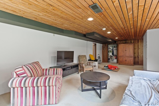 144 N Scott St, Adrian, MI 49221 - living area with wooden ceiling, carpet, and recessed lighting