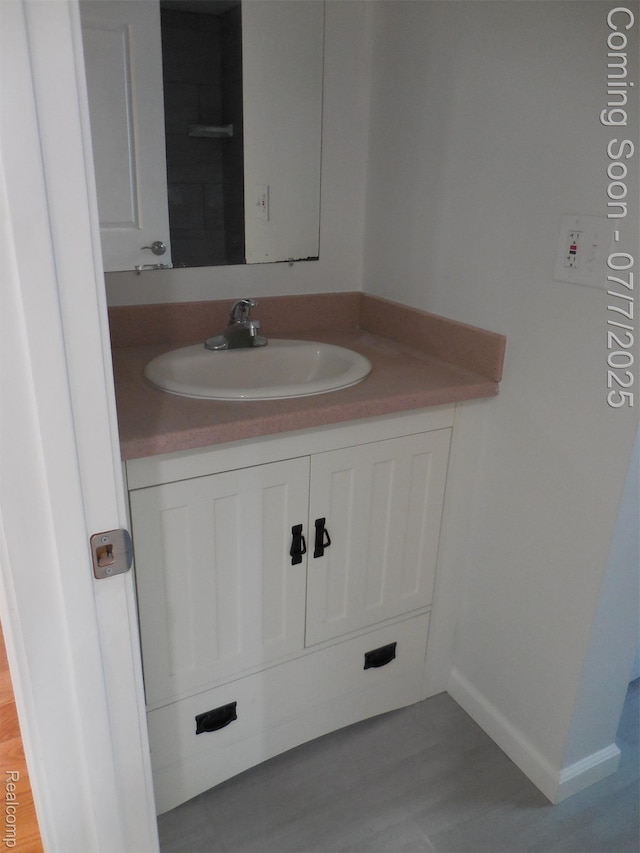 501 N Leroy St, Fenton, MI 48430 - bathroom featuring vanity and wood finished floors