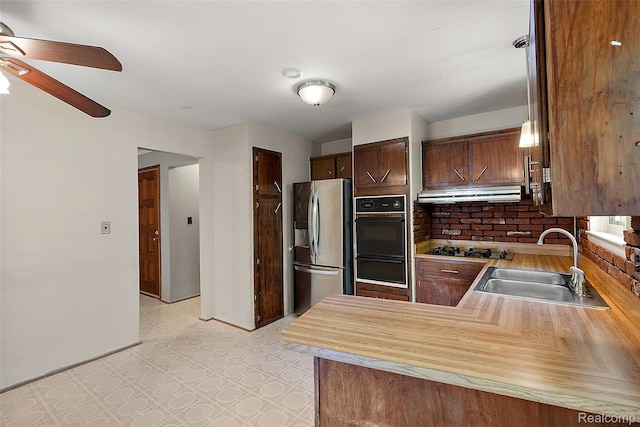 26250 Virginia Dr, Warren, MI 48091 - kitchen with stainless steel fridge with ice dispenser, oven, a ceiling fan, light flooring, and light countertops