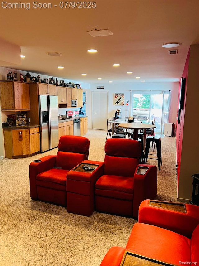 5348 Forest Ridge Dr, Clarkston, MI 48346 - living room with light carpet and recessed lighting