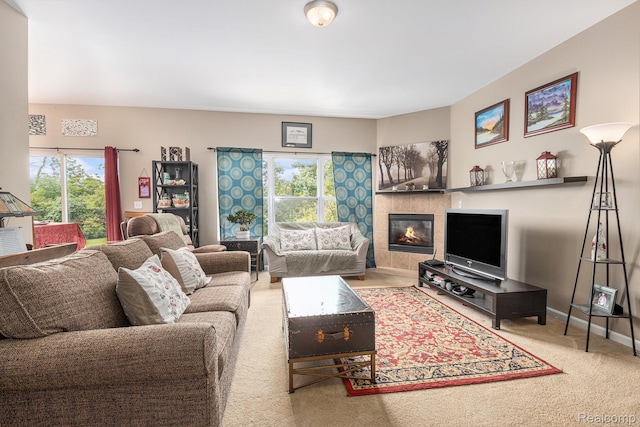 5304 Boomerang Cir, Newport, MI 48166 - living area with a fireplace and carpet