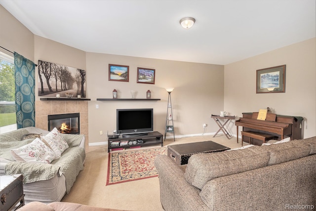 5304 Boomerang Cir, Newport, MI 48166 - living area featuring carpet flooring and a tile fireplace