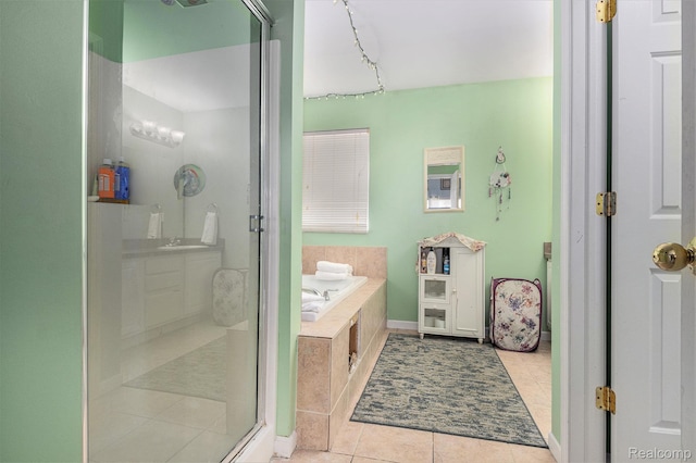 5304 Boomerang Cir, Newport, MI 48166 - bathroom with tile patterned flooring, a shower stall, and a garden tub