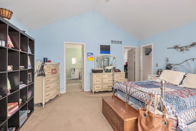 5304 Boomerang Cir, Newport, MI 48166 - carpeted bedroom featuring high vaulted ceiling and ensuite bathroom