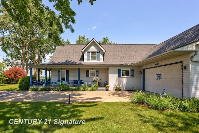 3405 S Miller Rd, Saginaw, MI 48609 - view of front facade featuring a porch, a front lawn, an attached garage, and concrete driveway