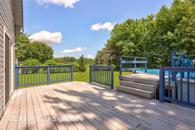 3405 S Miller Rd, Saginaw, MI 48609 - wooden deck with a yard and view of scattered trees