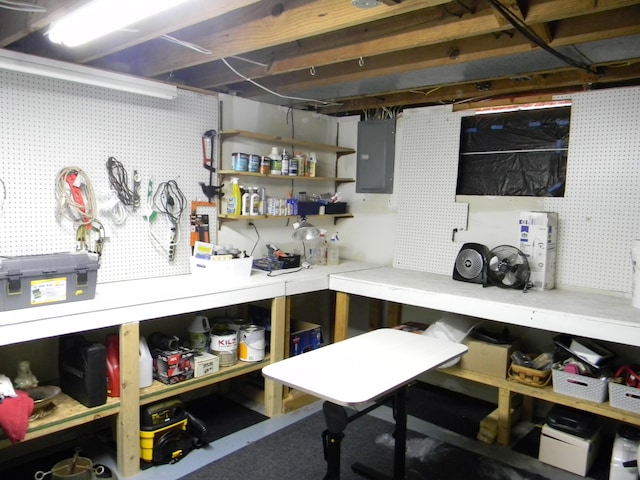 103 S Staffon St, Ludington, MI 49431 - unfinished below grade area featuring electric panel and a workshop area