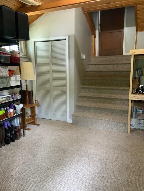 777 W Lincoln Ave, White Cloud, MI 49349 - stairway featuring carpet flooring