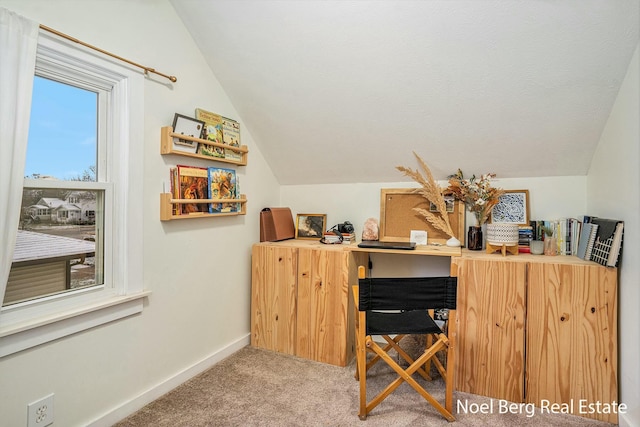 1314 Grant St, Grand Haven, MI 49417 - office area featuring vaulted ceiling and carpet floors