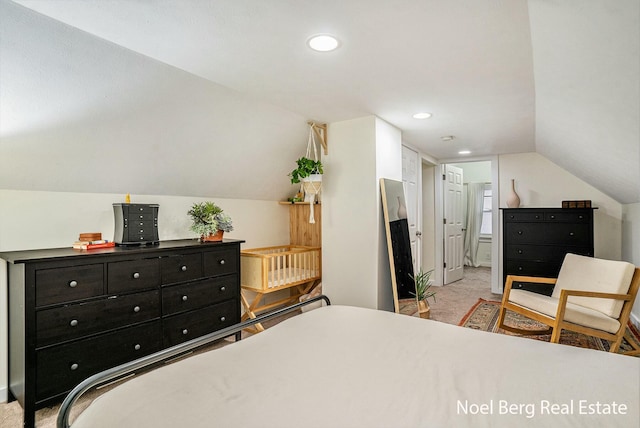 1314 Grant St, Grand Haven, MI 49417 - bedroom with vaulted ceiling, light carpet, and recessed lighting