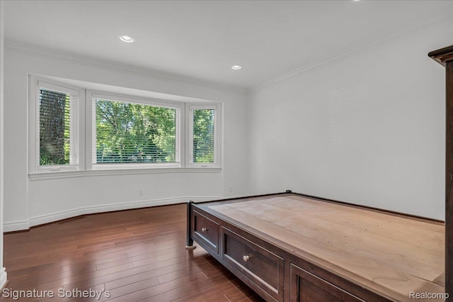 1656 Keller Ln, Bloomfield Hills, MI 48302 - unfurnished bedroom with multiple windows, crown molding, dark wood-type flooring, and recessed lighting