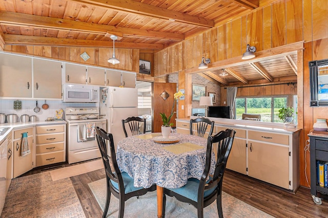 52 S Emerson Lake Dr, Branch, MI 49402 - dining room featuring wooden ceiling, dark wood-type flooring, and wood walls