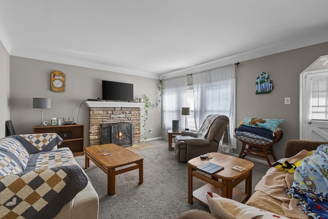 22358 Firwood Ave, Eastpointe, MI 48021 - living room with carpet, healthy amount of natural light, and a fireplace