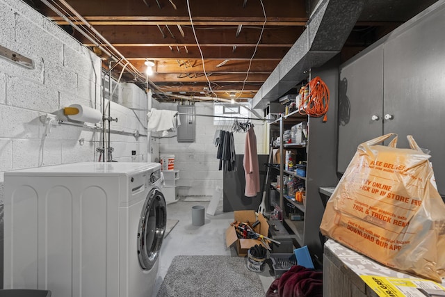 22358 Firwood Ave, Eastpointe, MI 48021 - laundry room featuring electric panel and washing machine and dryer