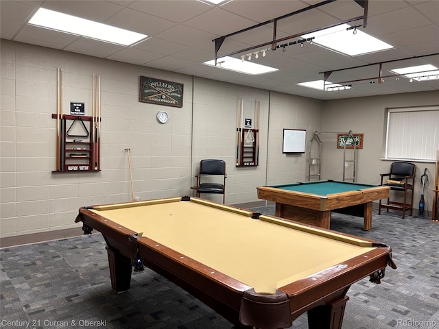 21800 Morley Ave Unit 607, Dearborn, MI 48124 - rec room with billiards table, dark colored carpet, and a drop ceiling