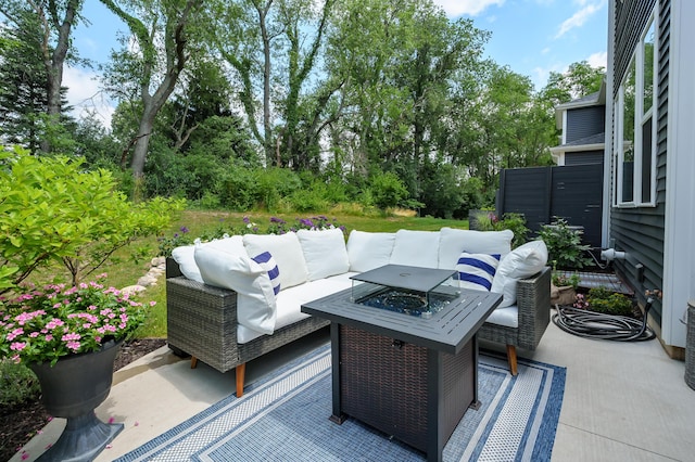 4164 Corvo Trce, Kalamazoo, MI 49006 - view of patio with outdoor lounge area and view of scattered trees