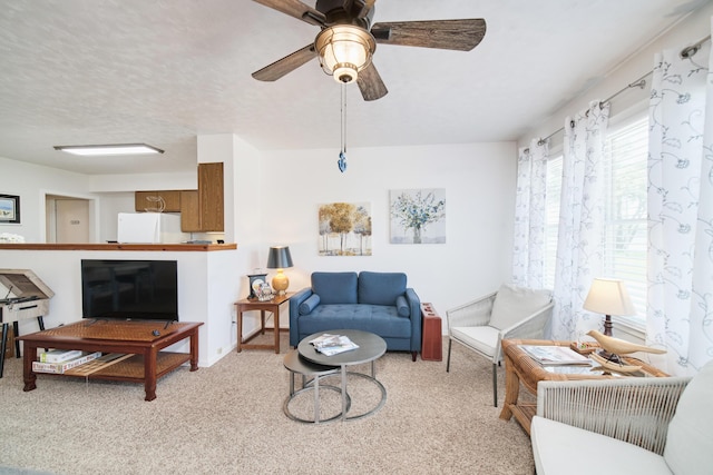 5015 Main St, Onekama, MI 49675 - living area featuring carpet flooring and a ceiling fan