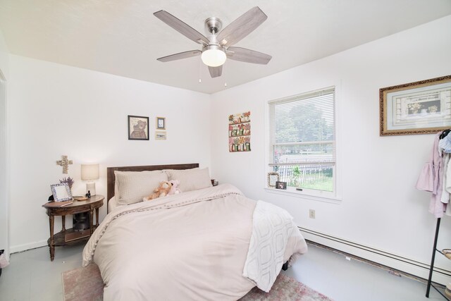 5015 Main St, Onekama, MI 49675 - bedroom with baseboard heating and a ceiling fan