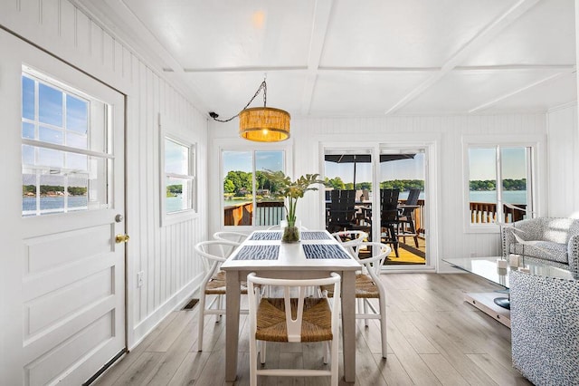 31326 Curran Beach Rd, Dowagiac, MI 49047 - sunroom / solarium featuring coffered ceiling and beamed ceiling