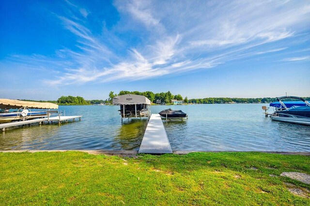 31326 Curran Beach Rd, Dowagiac, MI 49047 - dock featuring a water view and a lawn