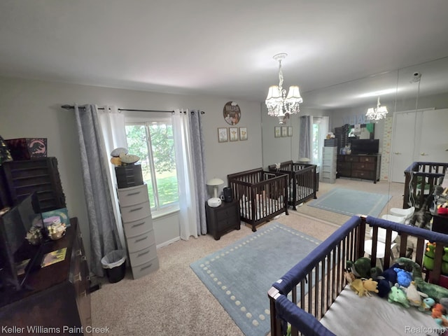 42231 Toddmark Ln, Clinton Township, MI 48038 - bedroom with a chandelier and light colored carpet